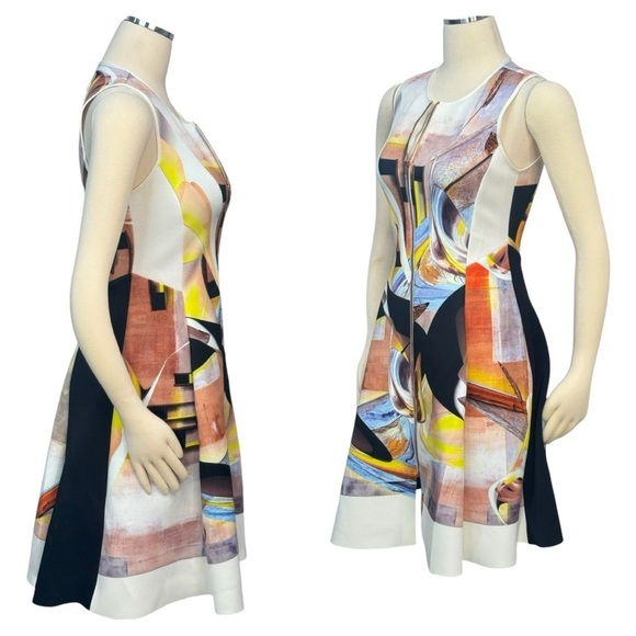 Clover Canyon Abstract Geometric Print Neoprene Scuba Fit & Flare Mini Dress - Picture 7 of 14